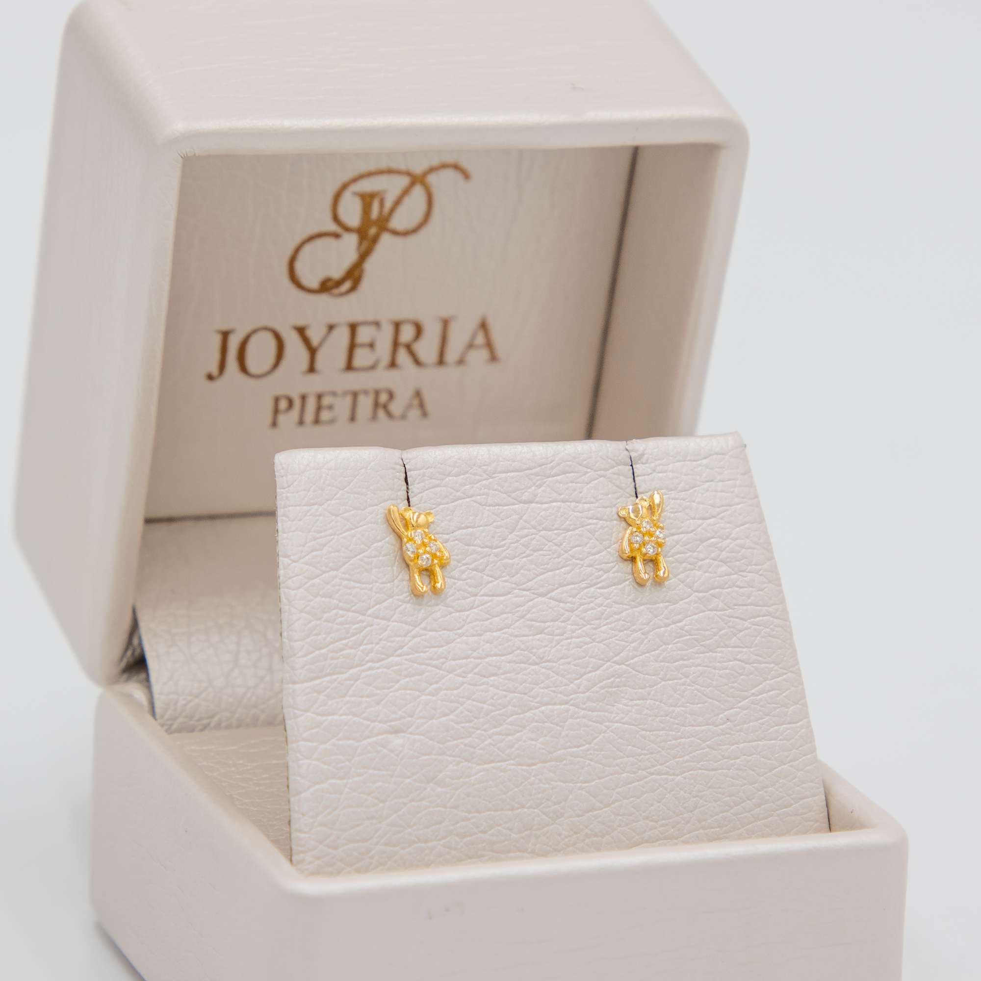 Topos Osos Mano Arriba Pequeños - Circones Blancos  - Oro Amarillo 18k - 0,73 g