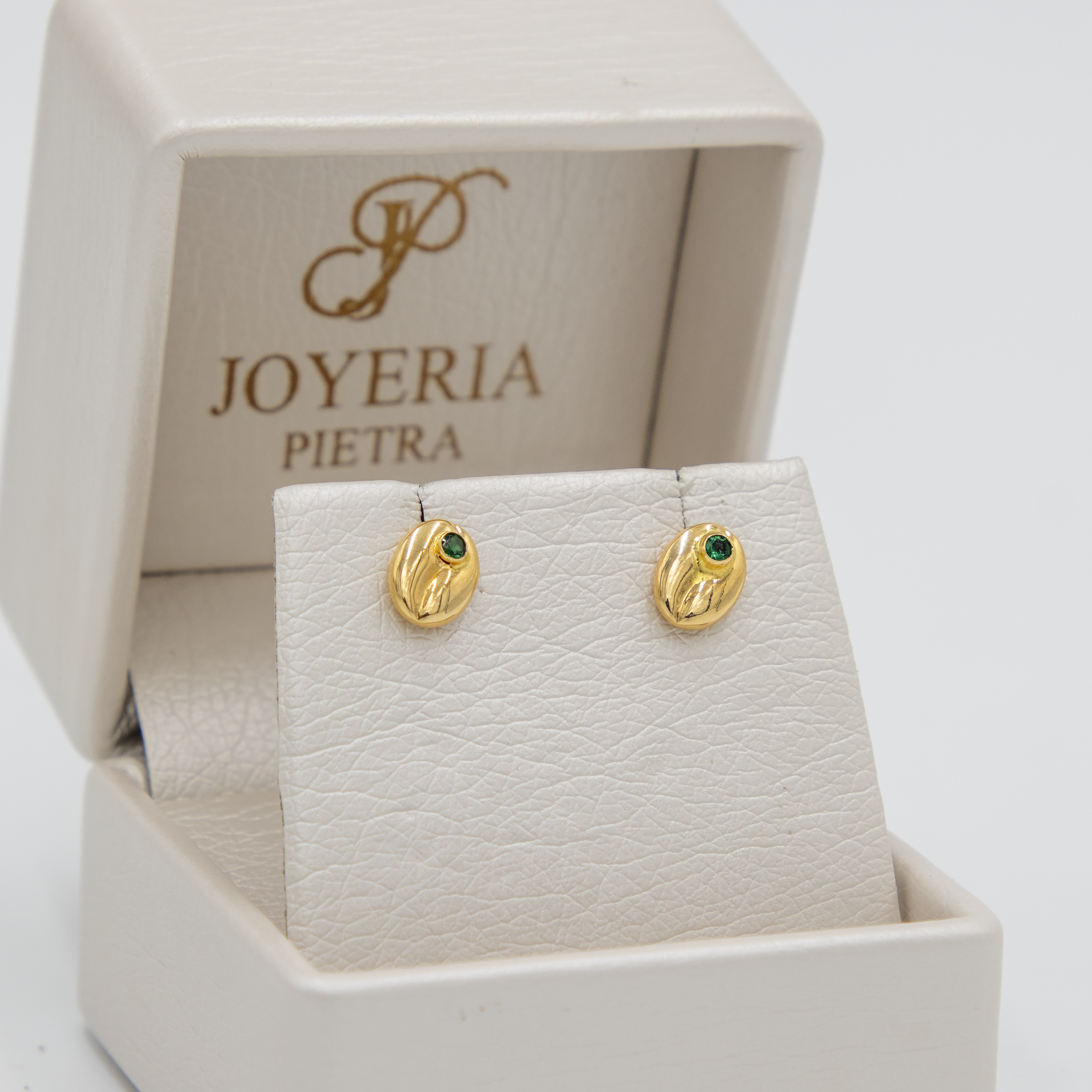 Topos Grano de Café Grandes - Circón Verde- Oro Amarillo 18k - 0,7 g