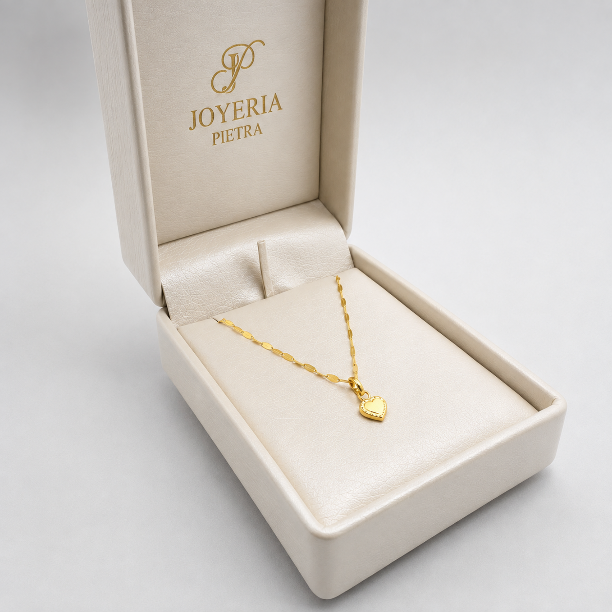 Set Cadena Crispeta Espejo 45 cm + Dije Corazón Textura - Oro Amarillo 18K