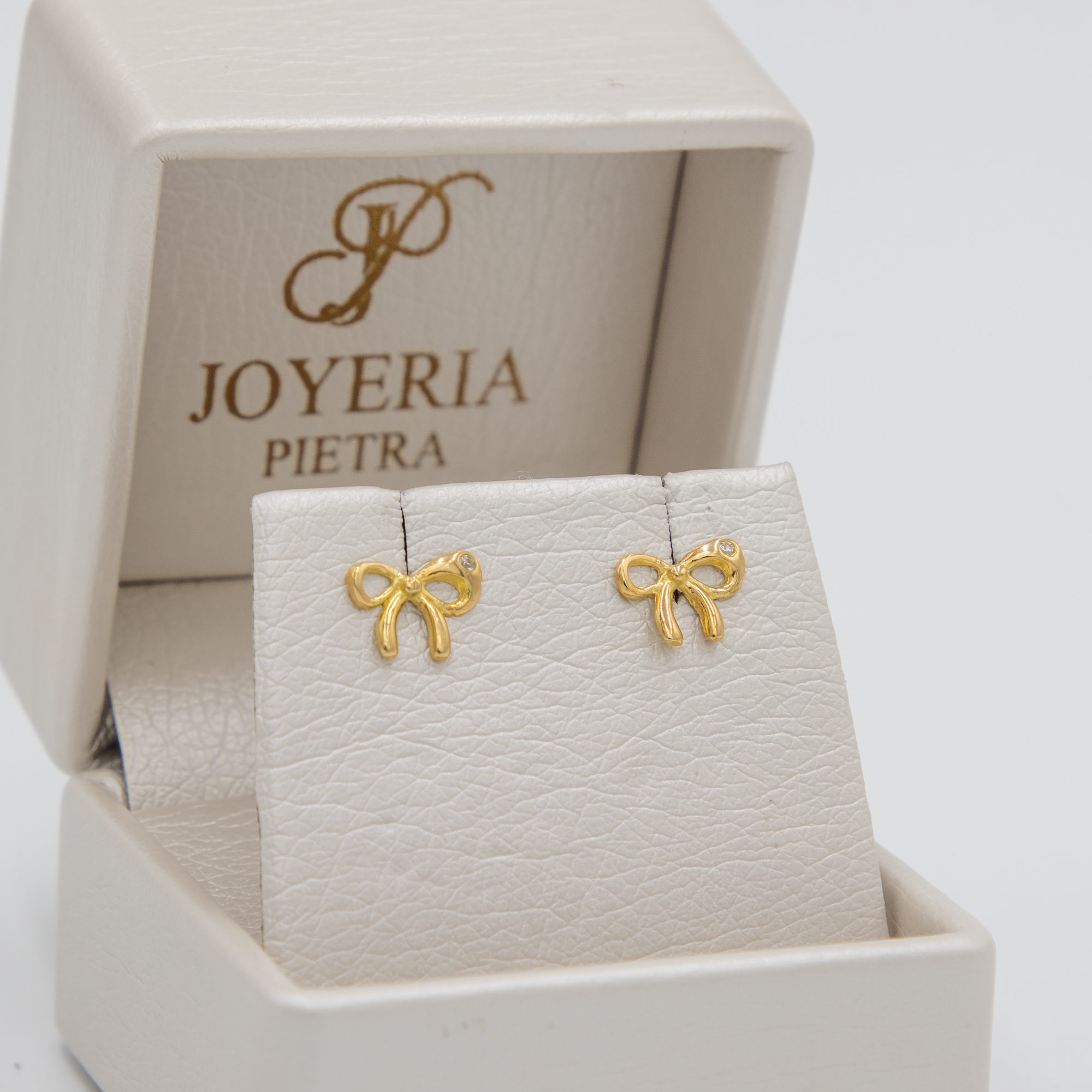 Topos Moño Coquette Grandes - Circón Blanco - Oro Amarillo 18k - 0,97 g
