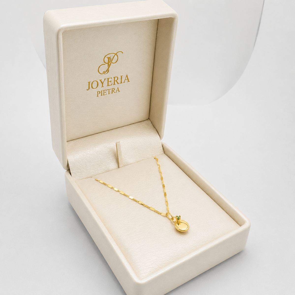 Set Cadena Crispeta Espejo 45 cm + Dije Grano de Café Circón Verde - Oro Amarillo 18K