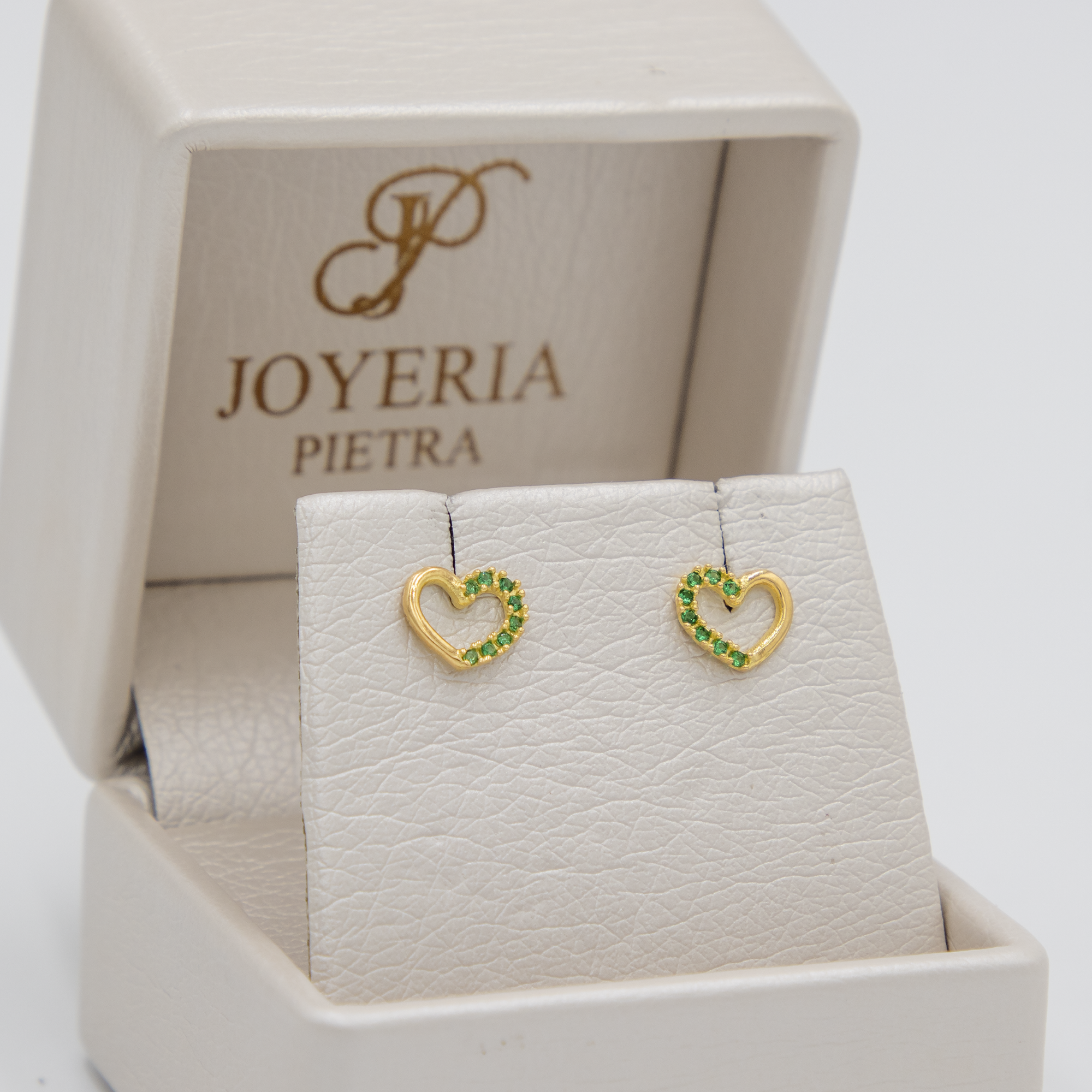 Topos Corazón Circones Verde Esmeralda - Oro Amarillo 18k - 0,88g