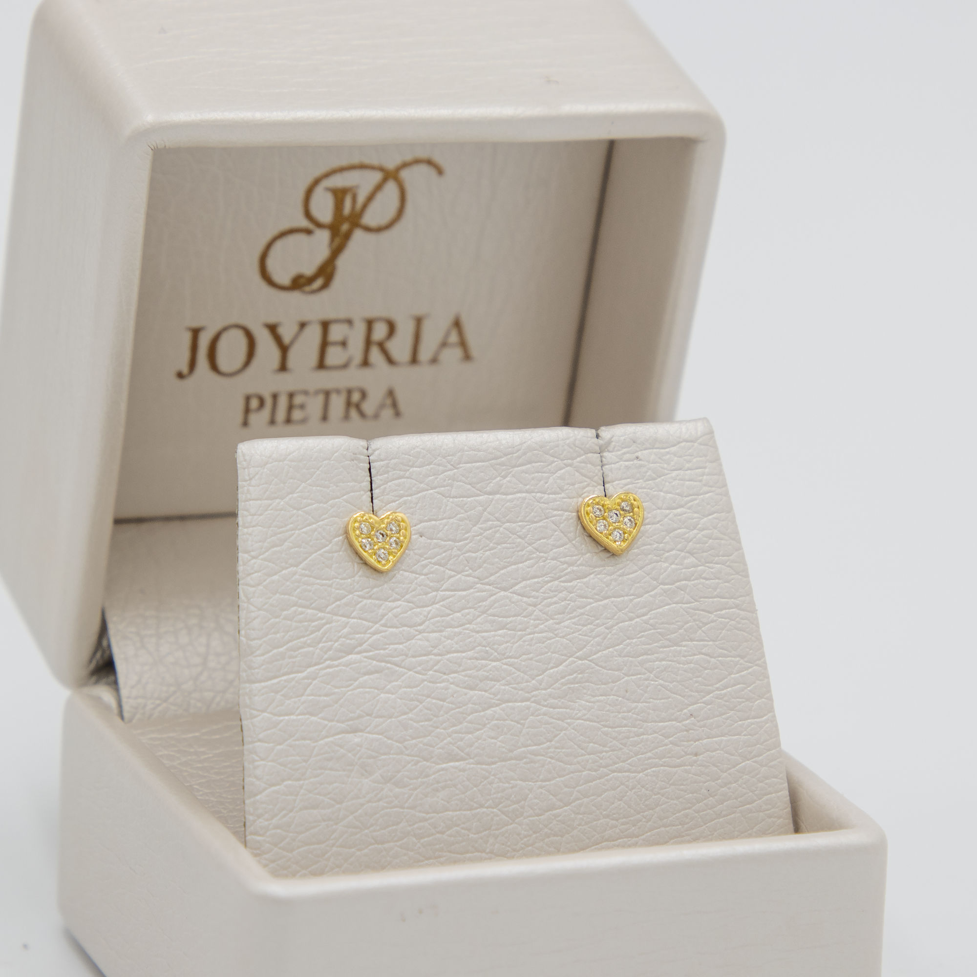 Topos Corazones Pequeños - Circones Blancos - Oro Amarillo 18k - 0,77 g