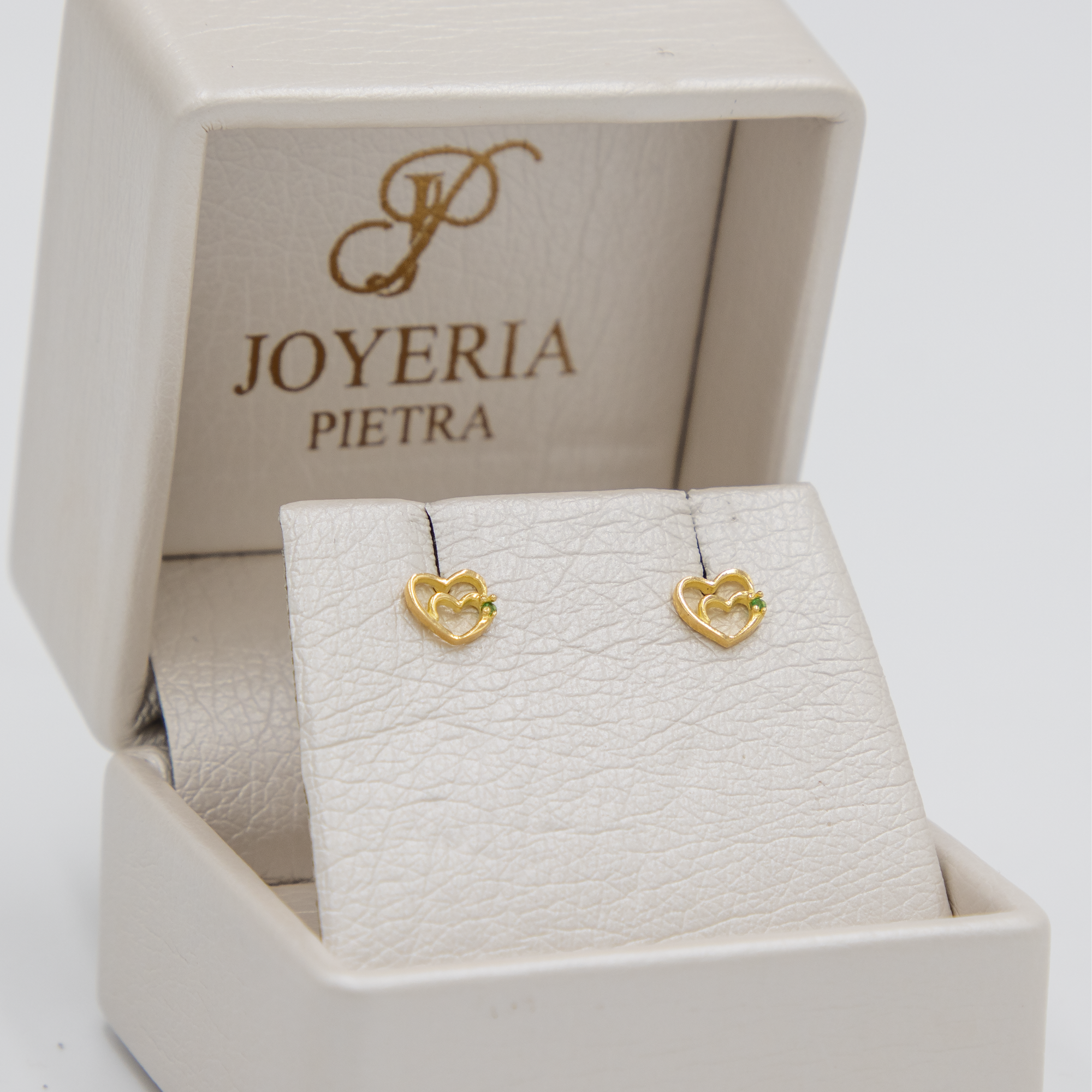 Topos Corazón Doble con Circón Verde- Oro Amarillo 18k - 0,65 g