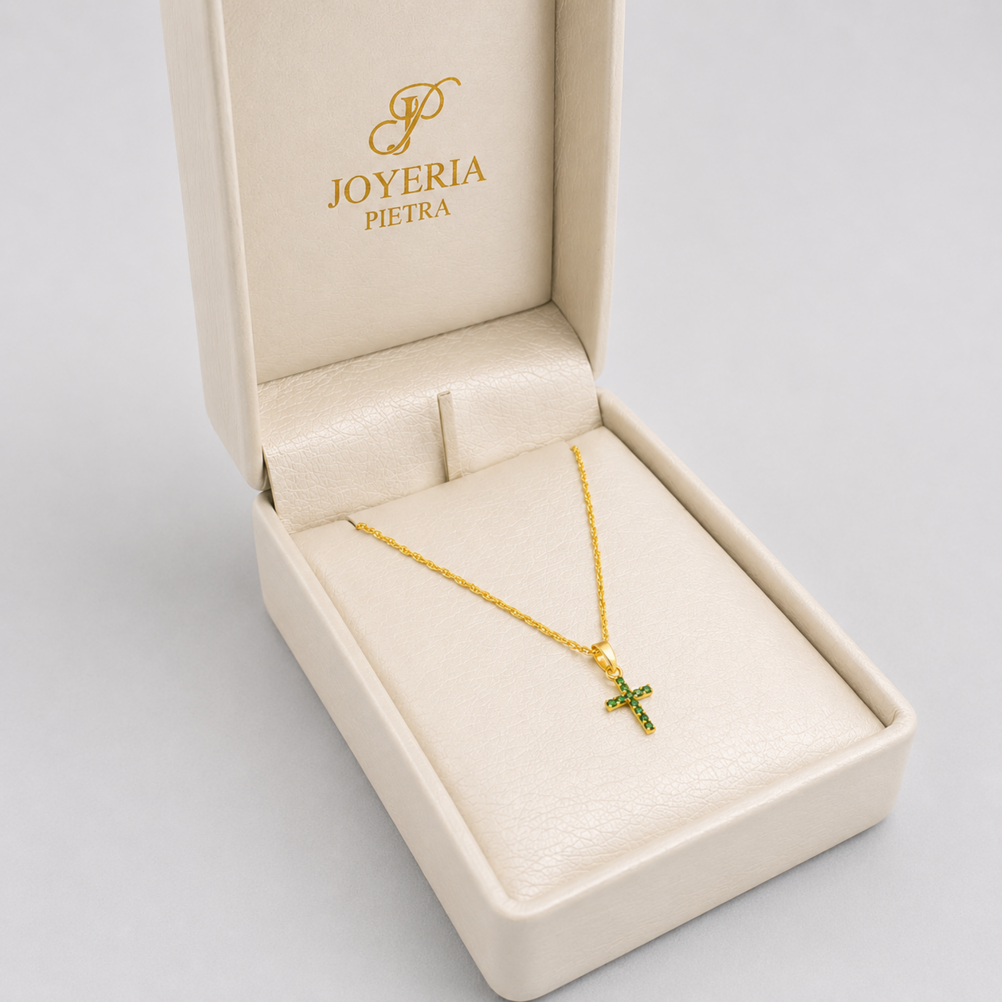 Set Cadena Mini Lazo + Dije Cruz Verde - Oro Amarillo 18K