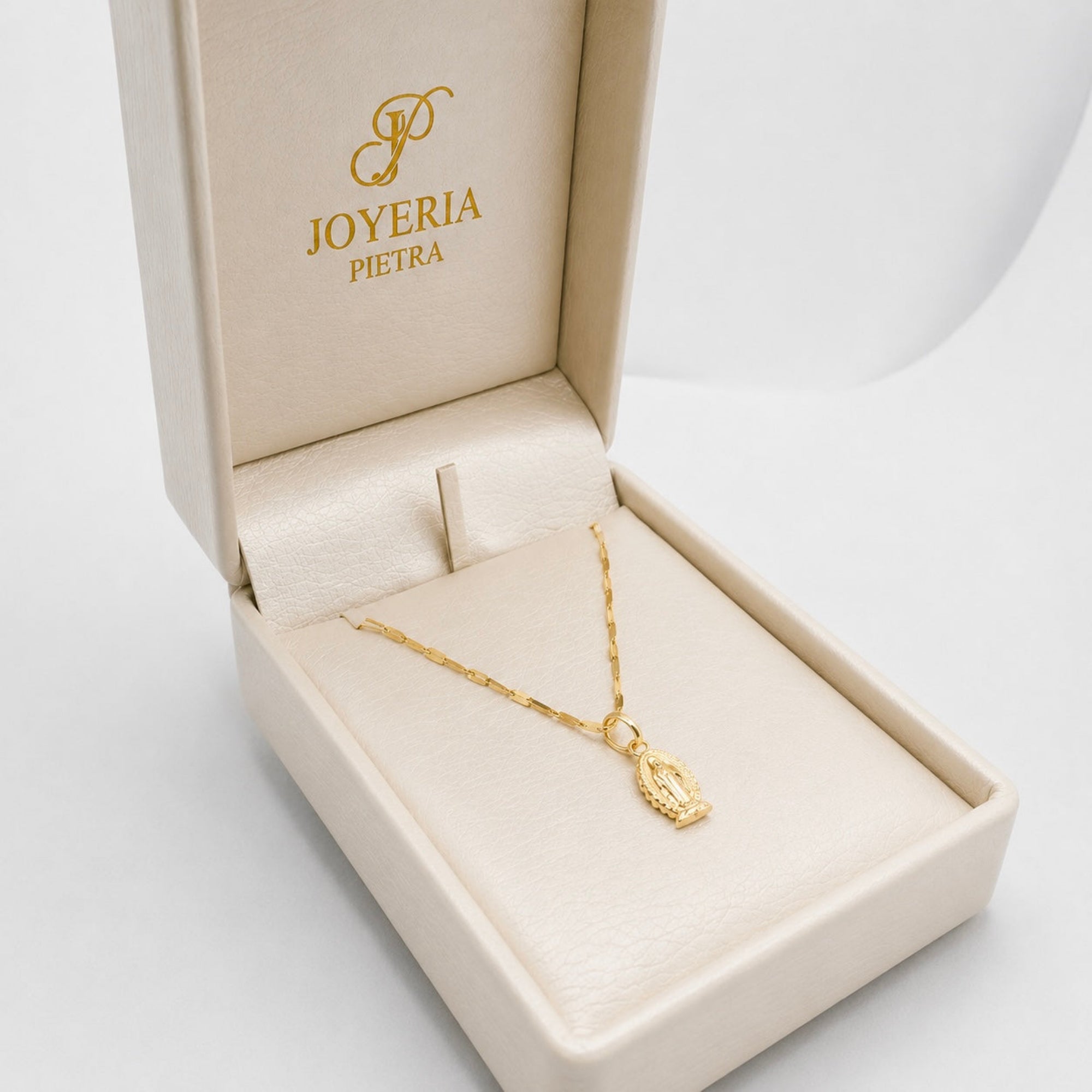 Set Cadena Crispeta Espejo 45 cm + Dije Virgen Guadalupe - Oro Amarillo 18K