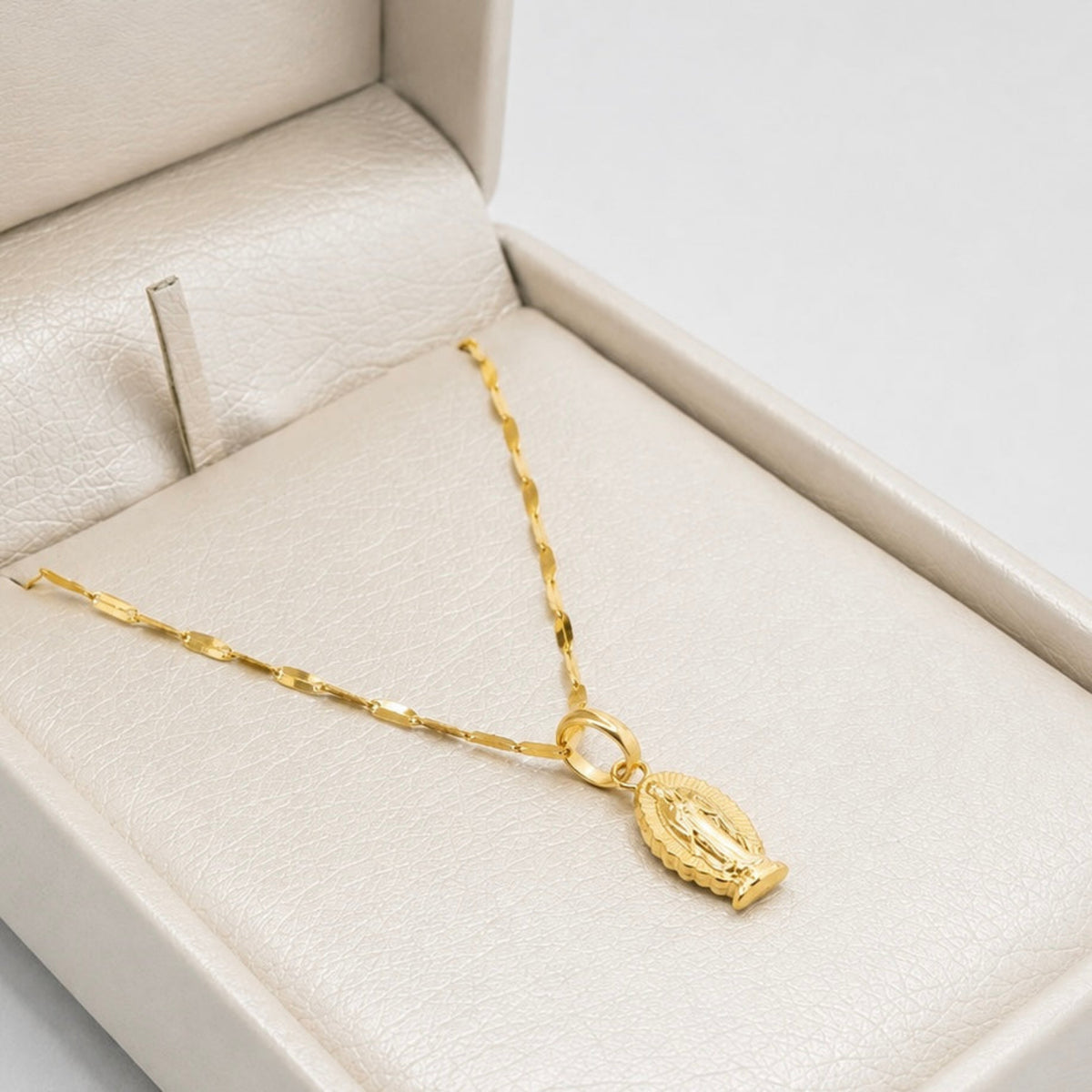 Set Cadena Crispeta Espejo 45 cm + Dije Virgen Guadalupe - Oro Amarillo 18K