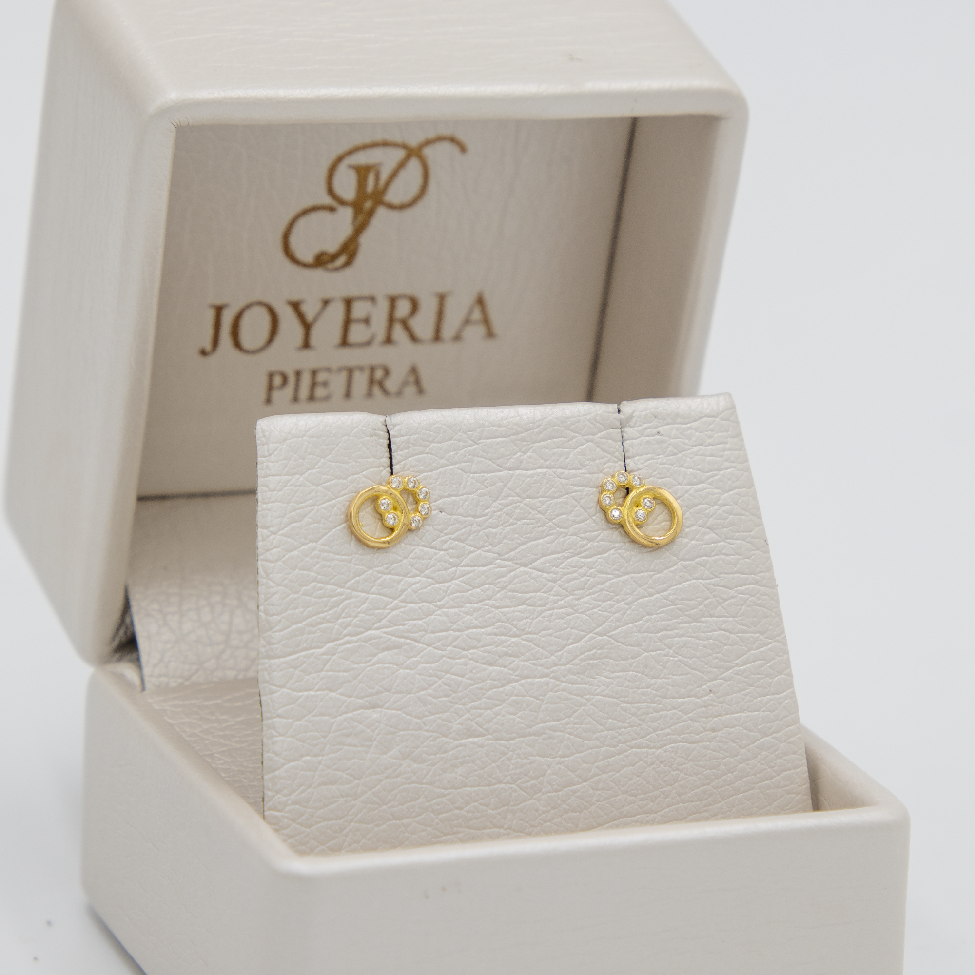 Topos Círculos - Circones Blancos - Oro Amarillo 18k - 0,7 g