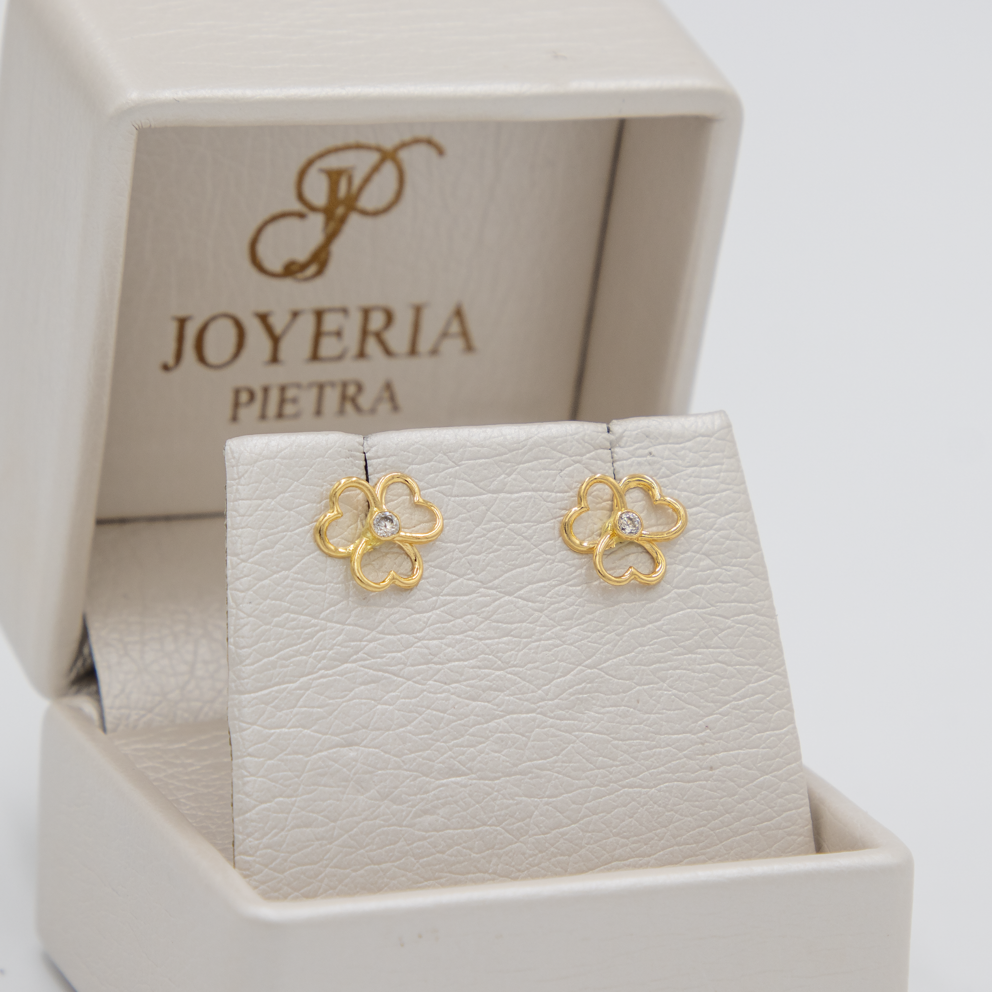 Topos Trébol Circón Blanco- Oro Amarillo 18k - 0,67 g