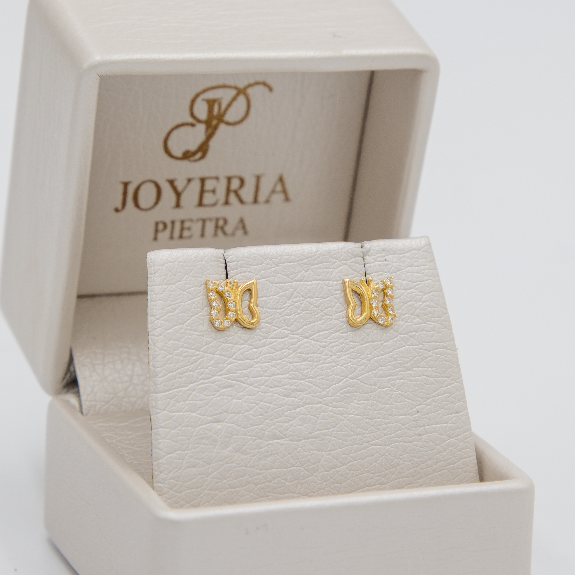 Topos Mariposa Silueta - Circones Blancos - Oro Amarillo 18k - 0,85 g