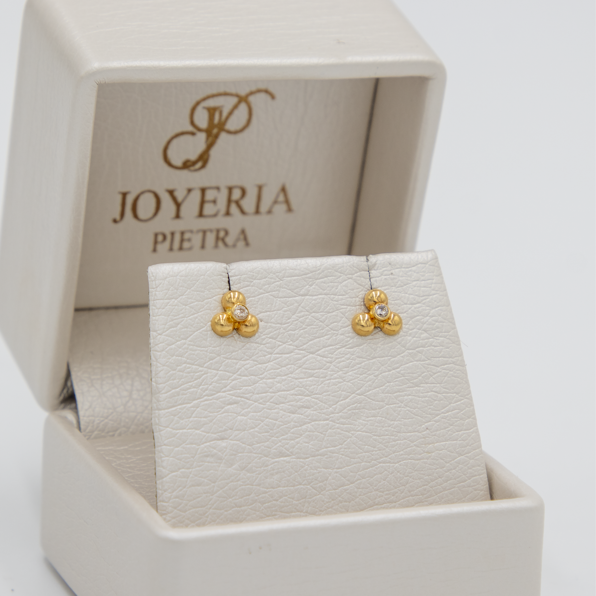 Topos Trébol Macizos - Circón Blanco  - Oro Amarillo 18k - 0,63 g