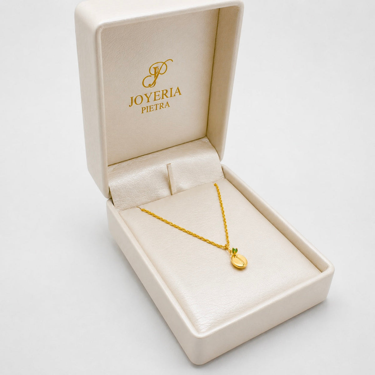 Set Cadena Mini Lazo + Dije Grano de Café Circón Verde - Oro Amarillo 18K