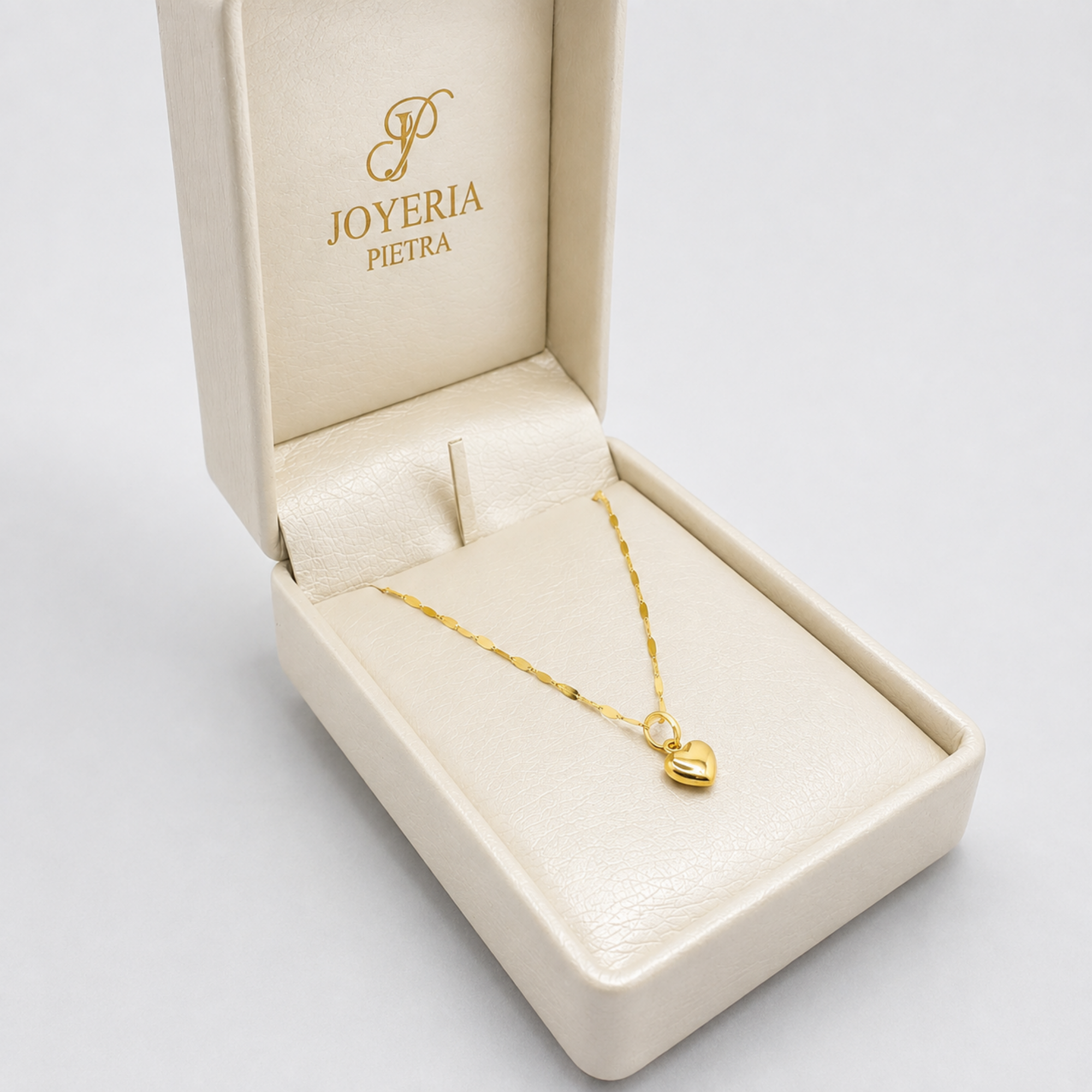 Set Cadena Crispeta Espejo 45 cm + Dije Corazón Liso - Oro Amarillo 18K