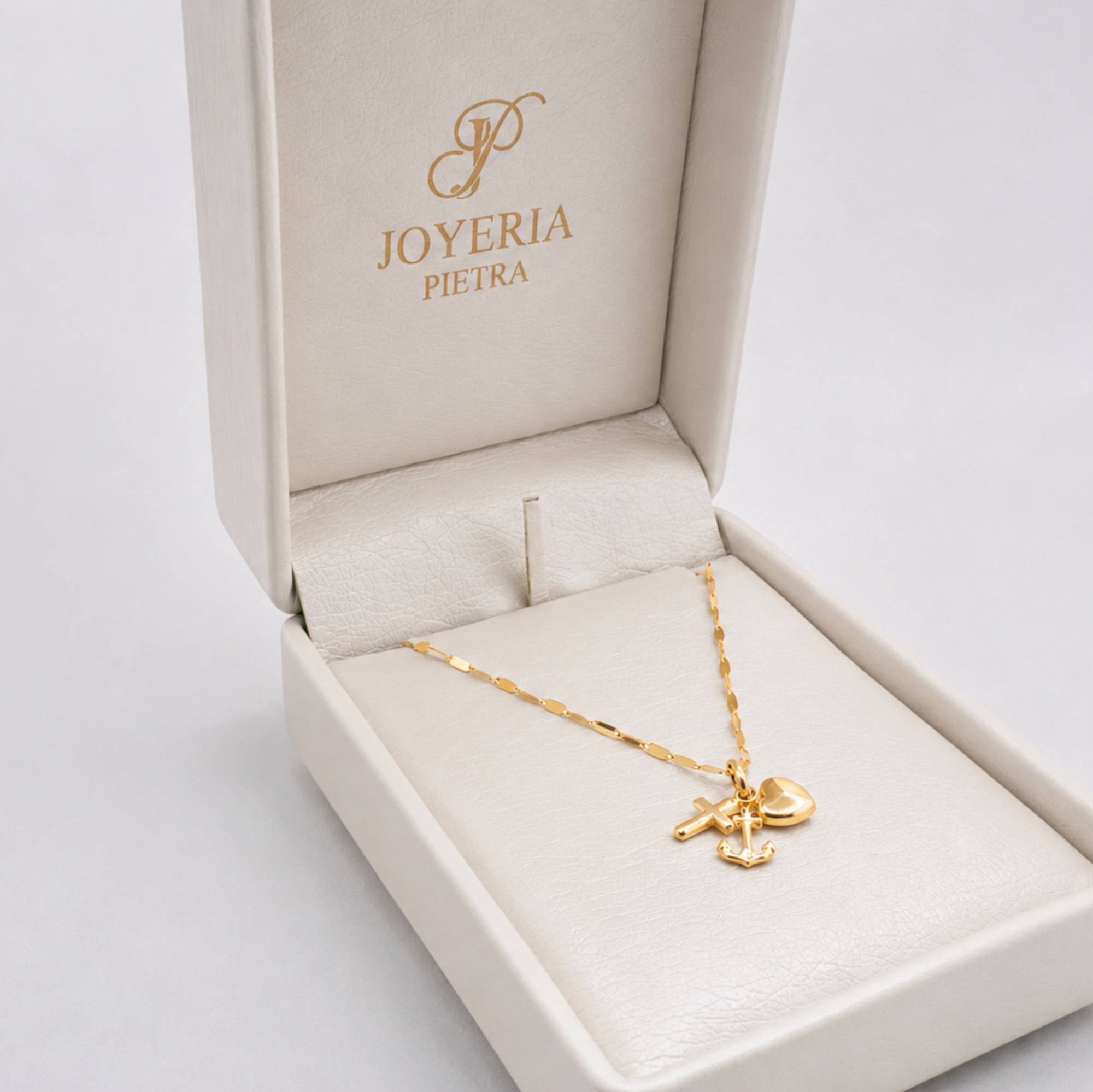 Set Cadena Crispeta Espejo 45 cm + Dije Tres Gracias - Oro Amarillo 18K