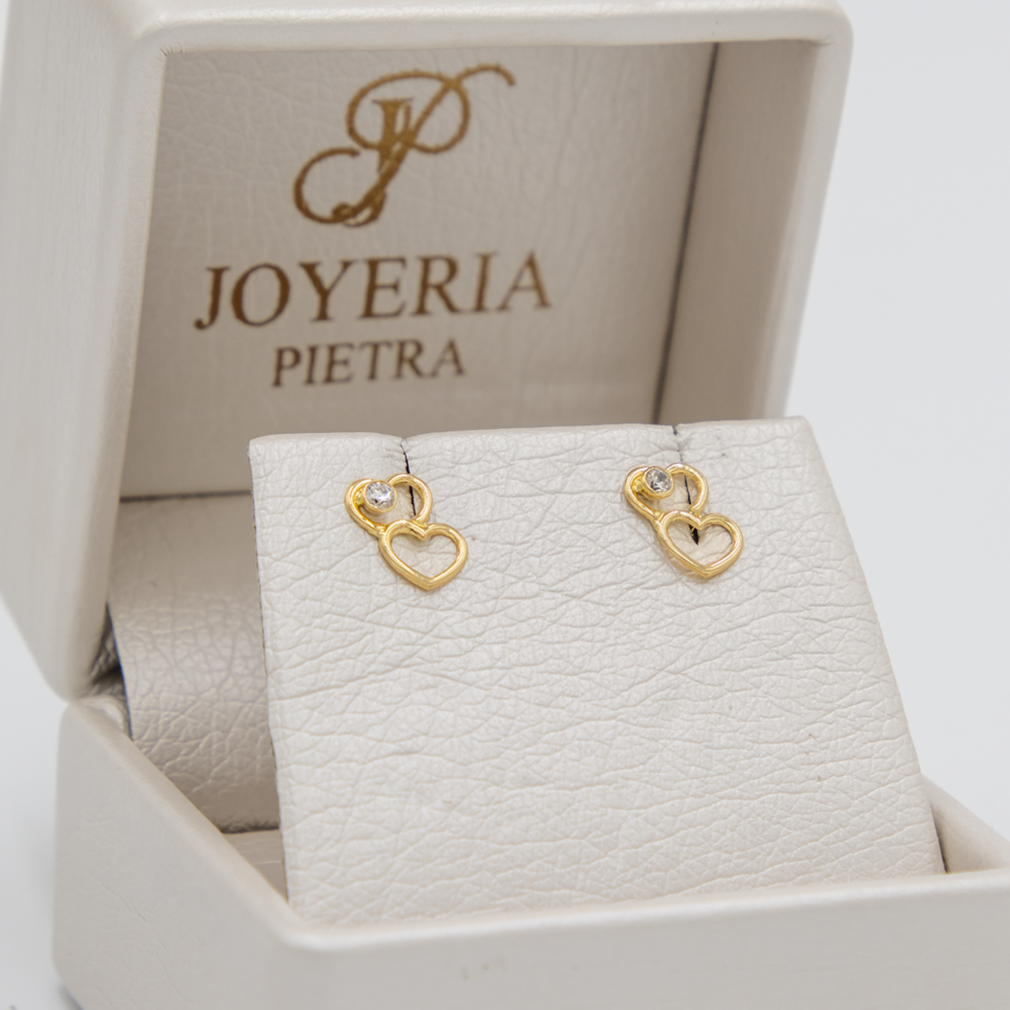 Topos Corazón Doble y Circón Blanco - Oro Amarillo 18k - 0,6 g
