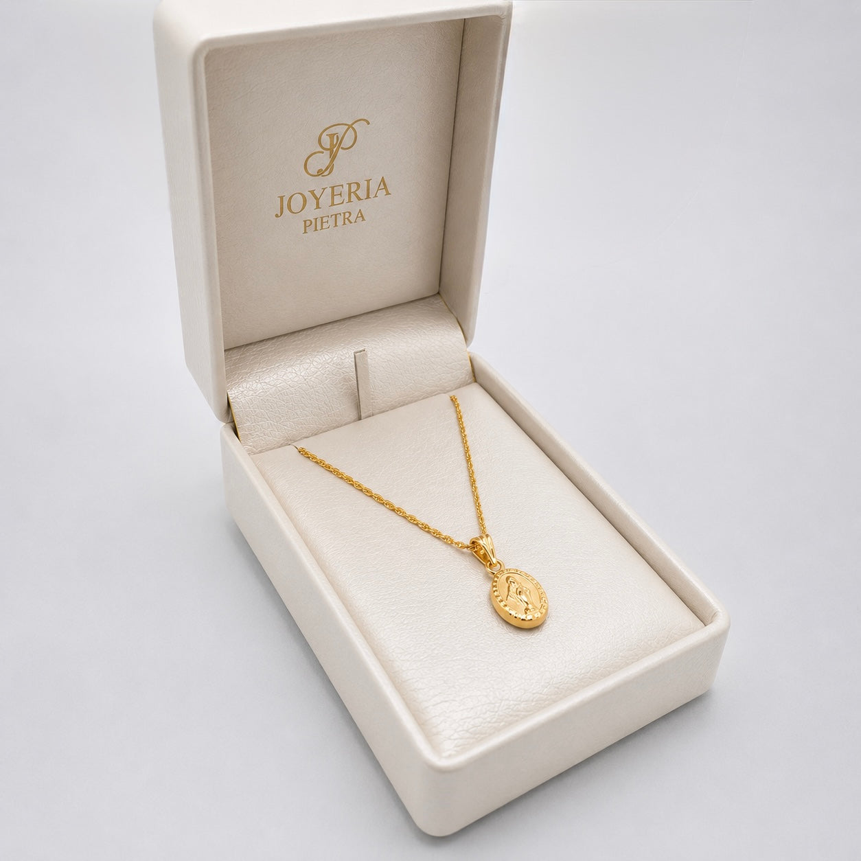 Set Cadena Mini Lazo + Dije Virgen Milagrosa - Oro Amarillo 18K