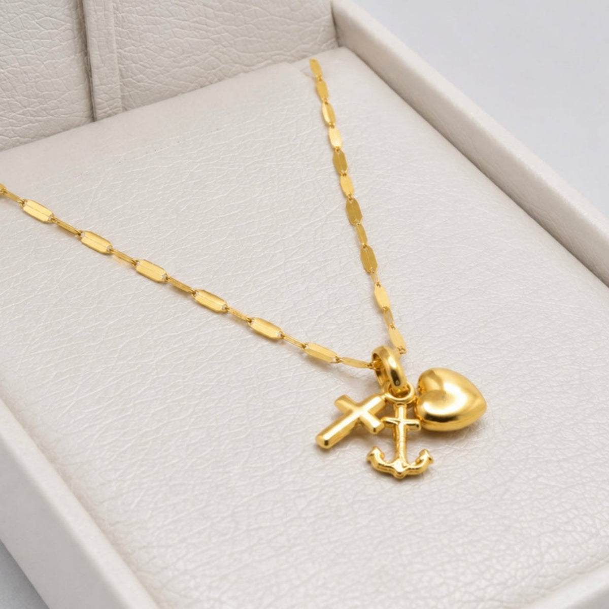 Set Cadena Crispeta Espejo 45 cm + Dije Tres Gracias - Oro Amarillo 18K