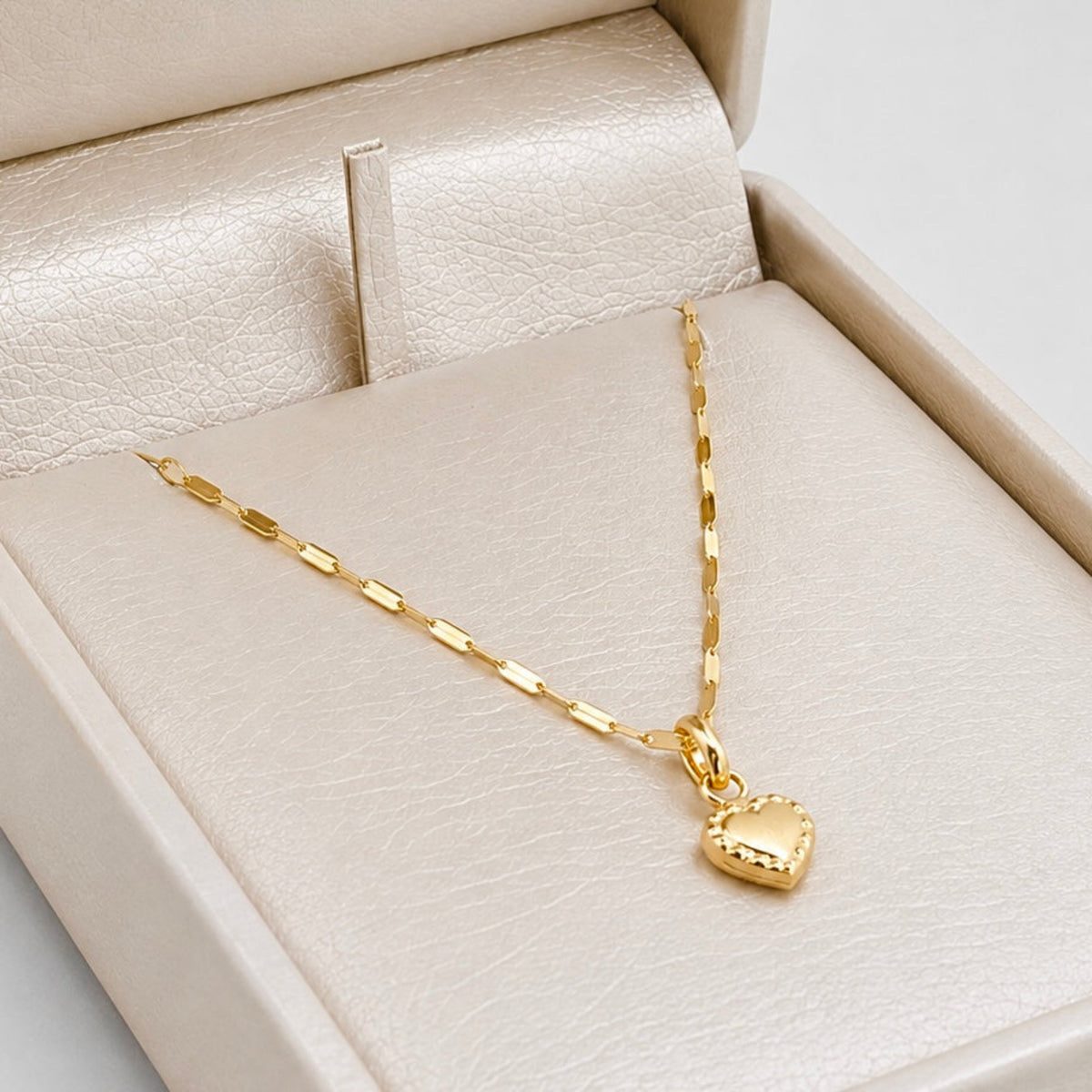 Set Cadena Crispeta Espejo 45 cm + Dije Corazón Textura - Oro Amarillo 18K