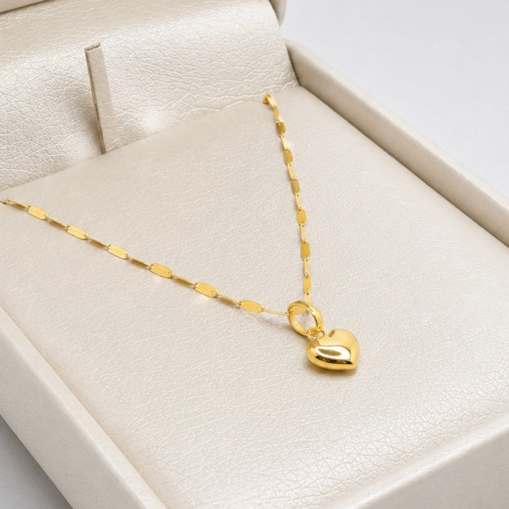 Set Cadena Crispeta Espejo 45 cm + Dije Corazón Liso - Oro Amarillo 18K