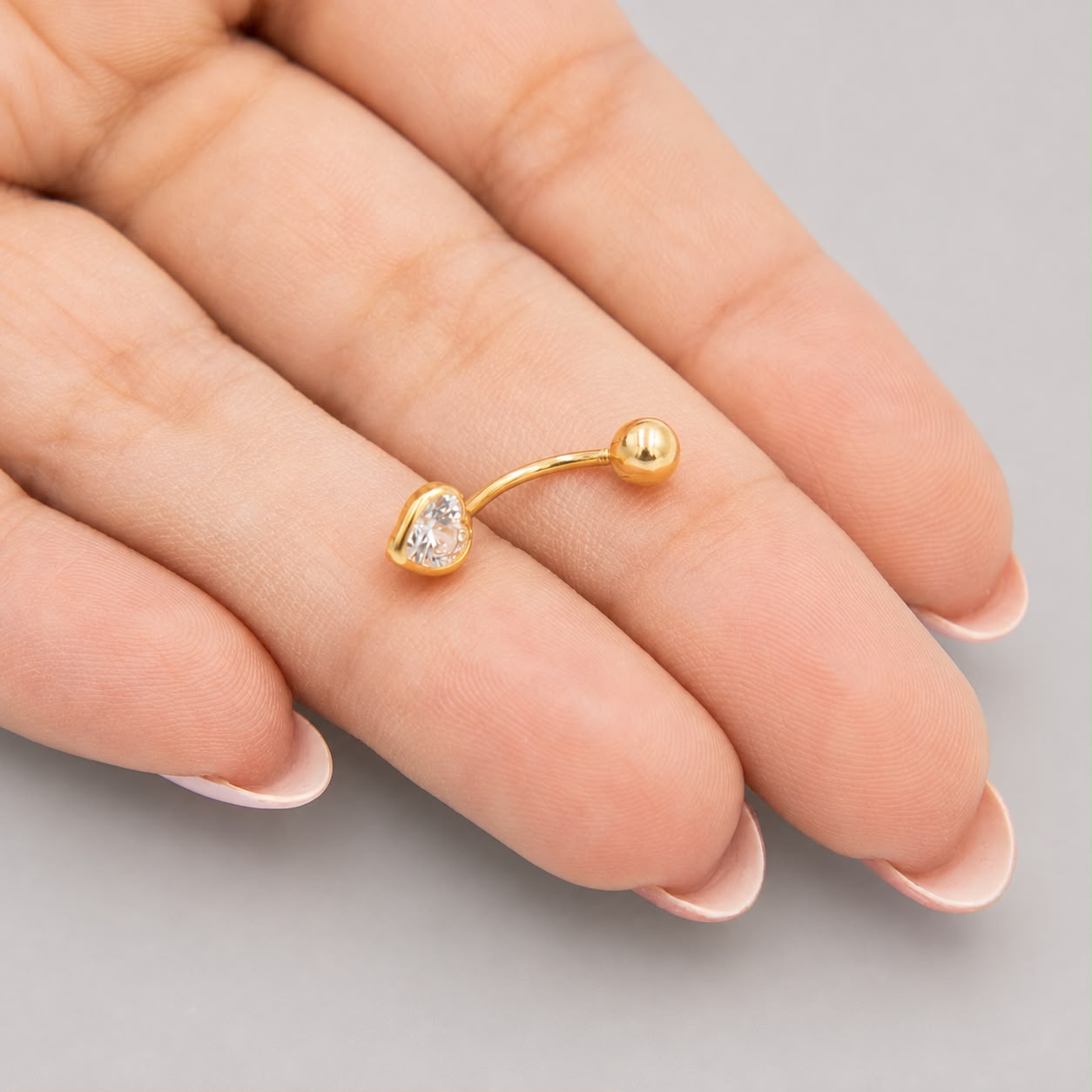 Piercing Ombligo Corazón Circón Blanco  - Oro Amarillo 18k