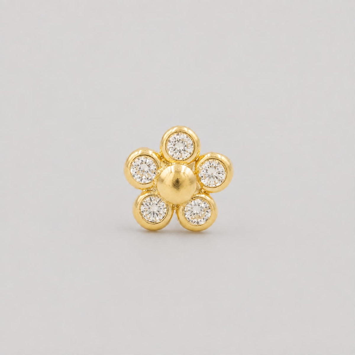 Piercing Flor Pequeña Circón Blanco - Oro Amarillo 18k