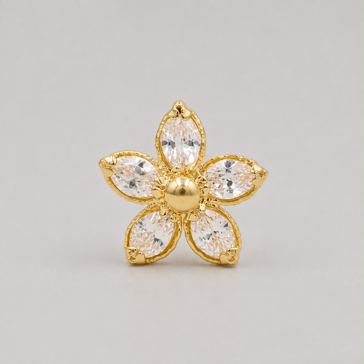 Piercing Flor Grande Circón Blanco - Oro Amarillo 18k