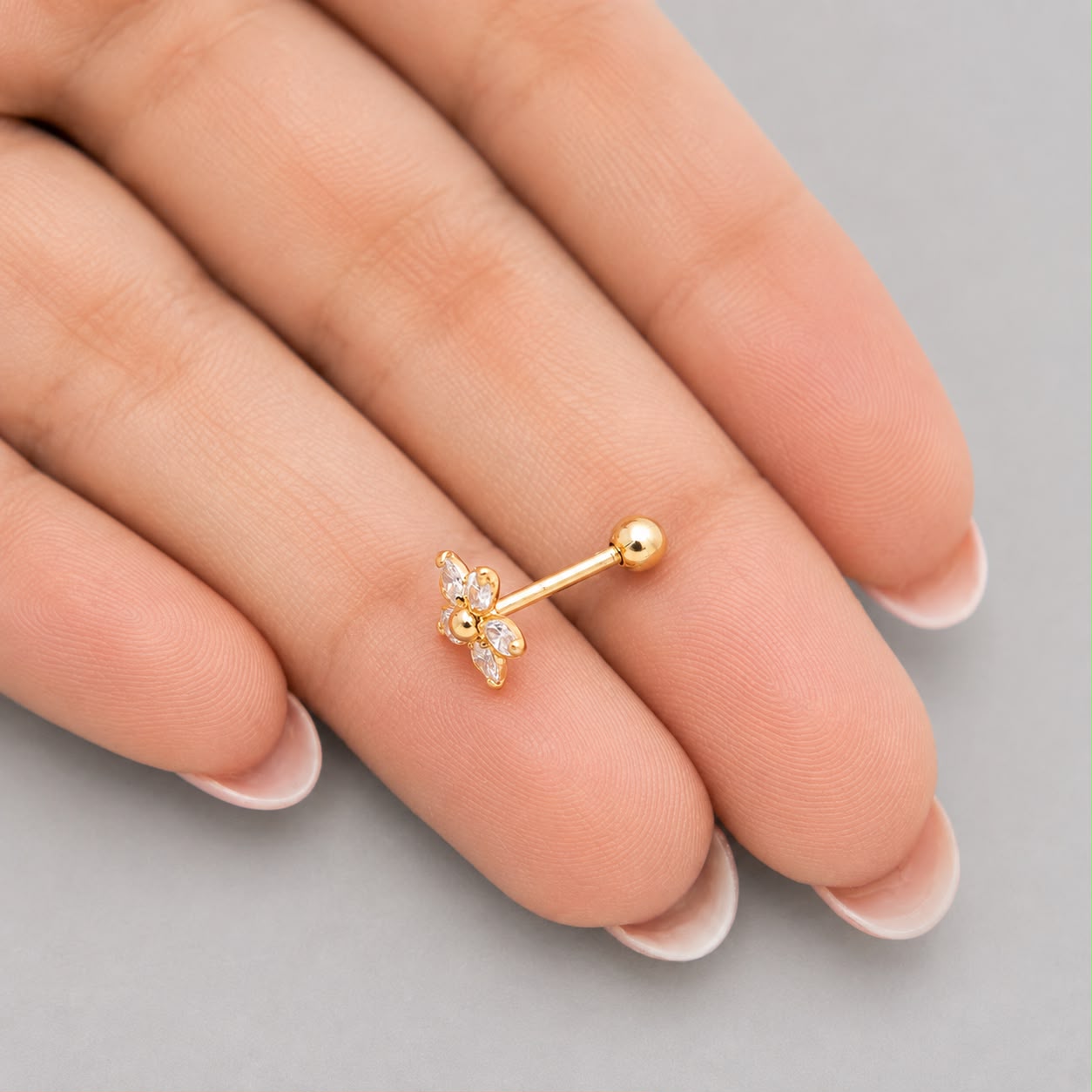 Piercing Flor Grande Circón Blanco - Oro Amarillo 18k