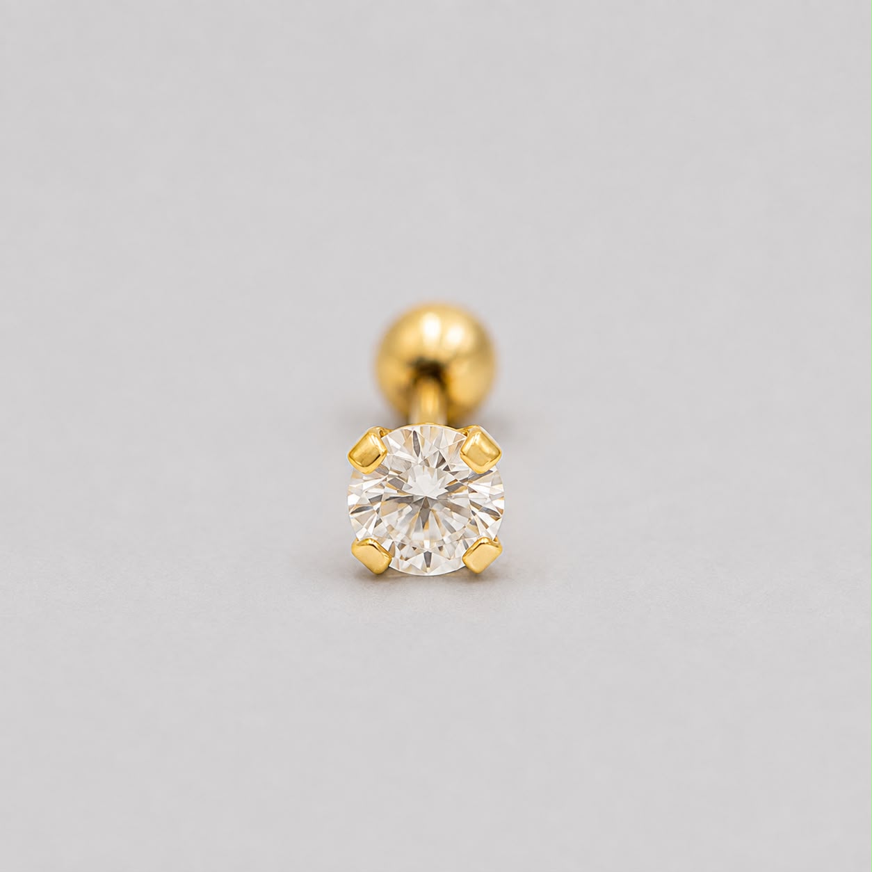 Piercing Ceja Corto Circón Blanco - Oro Amarillo 18k