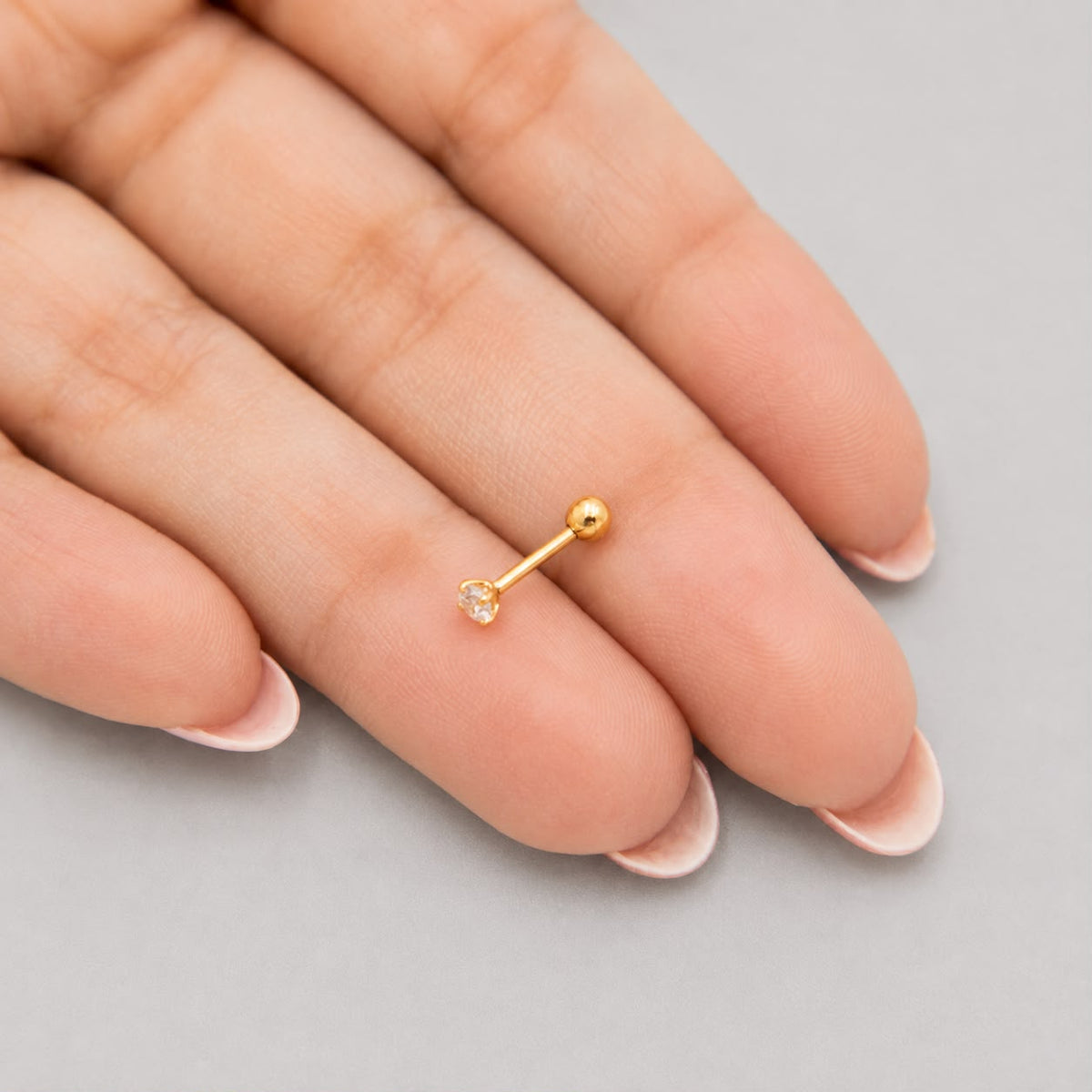 Piercing Ceja Corto Circón Blanco - Oro Amarillo 18k